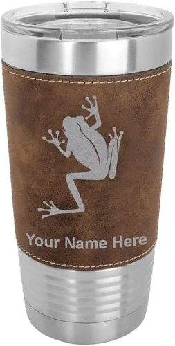 Vista 11 de LaserGram Personalized 20oz Tumbler, Tree Frog (Baseball Style) Engraved Gift, Faux Leather Wrap, Vacuum Insulated Stainless Steel, Laser Engraved