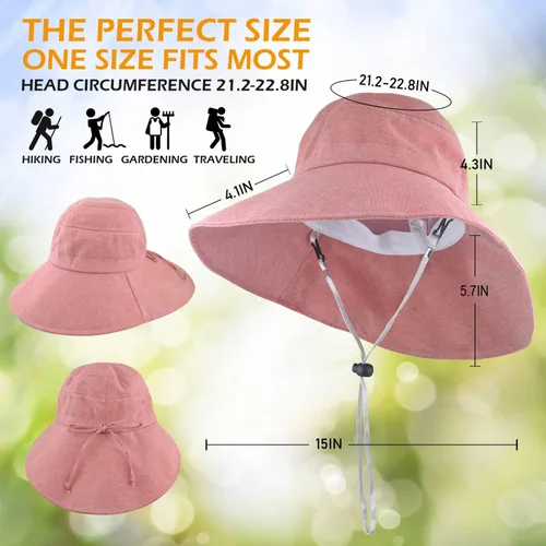 Vista 4 de Headshion Sombrero de sol para mujer, plegable, de ala ancha, con solapa para el cuello, para verano, playa, viajes, jardín