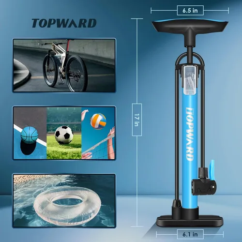 Vista 8 de Topward Bomba de neumáticos de bicicleta portátil, bomba de aire de mano para pelotas de ejercicio de bicicleta, inflables, se adapta a válvulas