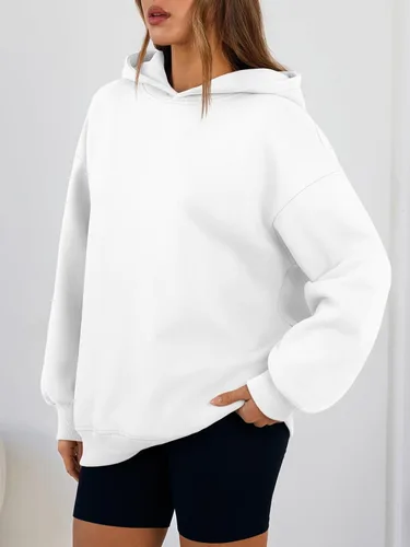 Vista 3 de Trendy Queen Sudaderas con capucha de gran tamaño para mujer, cómodas sudaderas de otoño a la moda 2025, trajes casuales de forro polar con bolsillos