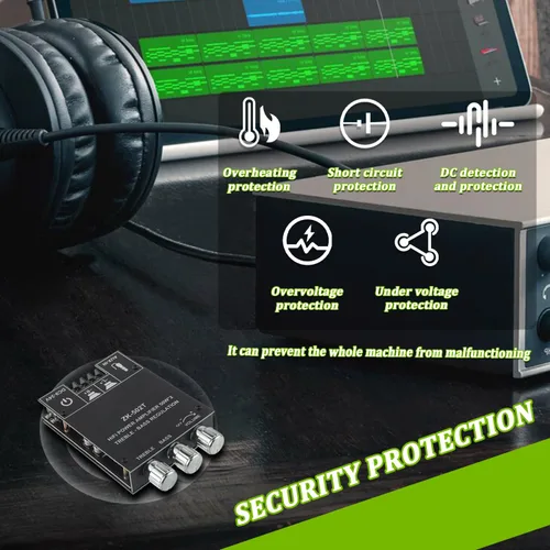 Vista 6 de Placa de amplificador Bluetooth de 50W+50W con control de agudos y graves, chips TPA3116D2, DC 9-24V, entradas BT y AUX, amplificador estéreo de 2.0