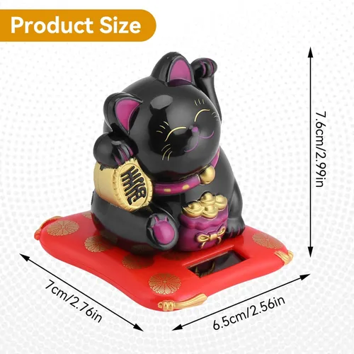 Vista 3 de Agatige Gato de la suerte alimentado por energía solar, brazo agitador chino de la suerte, adorno de gato de la suerte Feng Shui, decoración de gato