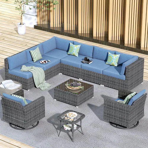 Vista 10 de HOOOWOOO Patio Sectional Furniture Set,2 Piece Couch Set with 2 Matching Armless Chairs(Beige)