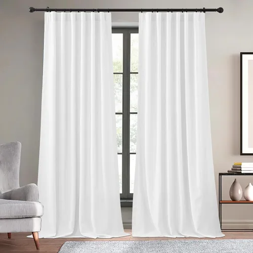 Vista 9 de KGORGE Cortinas azules de lino sintético de 84 pulgadas de largo, juego de 2 paneles, elegantes cortinas casuales de lino con textura para ventana