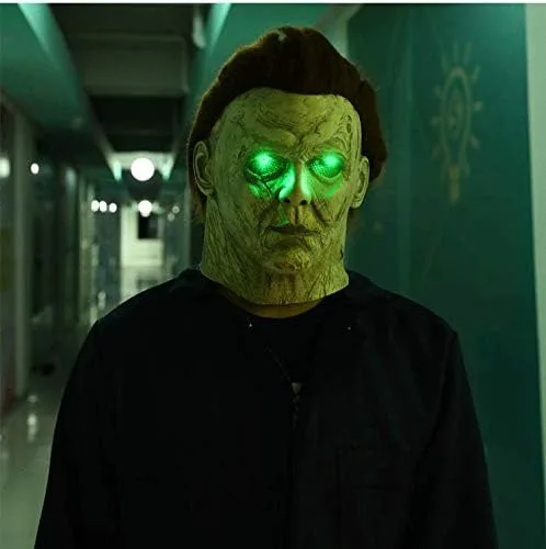 Vista 6 de Led Latex Mask for Halloween Michael Kills Cosplay Scary Masks with Hair Horror Killer Dress Up Costumes Adult Man Masks