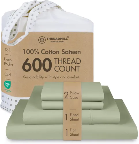 Vista 12 de Threadmill Sábanas de tamaño matrimonial, 100 % algodón puro de 600 hilos, 4 piezas, damasco, gris oscuro, calidad de hotel, sábanas de algodón