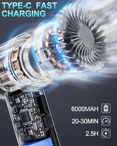 Vista 5 de houscly Mini Aspiradora Portátil Inalámbrica Plegable de 20000PA de Alta Potencia, Plumero Comprimido y Soplador de Aire y Bomba 4 en 1, Aspiradora