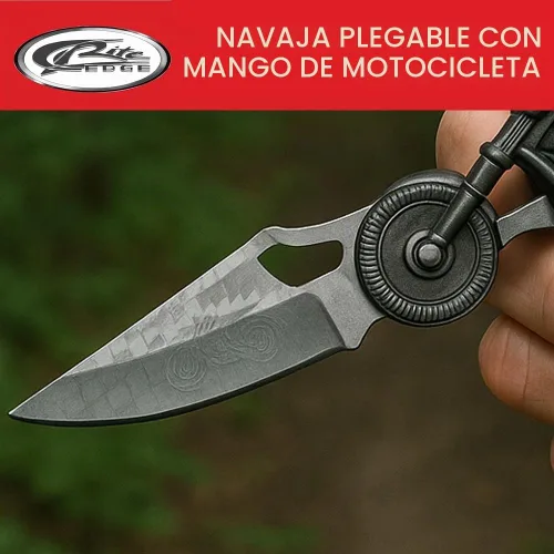 Vista 5 de Rite Edge - Cuchillo plegable para motocicleta de 4.75 pulgadas, hoja de acero inoxidable grabada, mango de metal fundido, luz LED integrada
