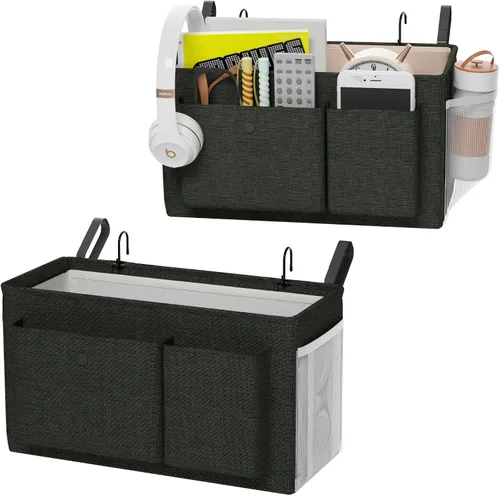 Vista 12 de Edudif Organizador de mesita de noche con correas fijas y soporte para botella de agua, litera ideal para el hogar, dormitorio, hospital, cuna, Negro