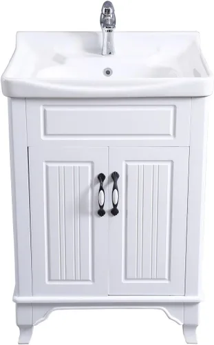 Vista 5 de Renovators Supply Manufacturing Adeline Mueble de tocador blanco de madera con lavabo 24.25" de ancho, juego de lavamanos independiente grande
