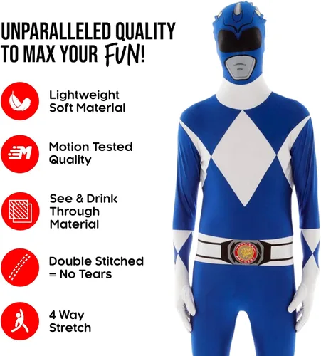 Vista 3 de Morphsuits Disfraz de Power Ranger para adulto, disfraz de Power Rangers para hombres adultos, disfraz de Power Ranger para mujer adulta
