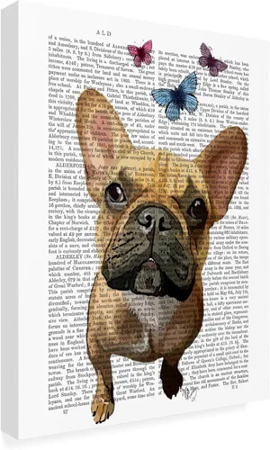 Vista 2 de Trademark Fine Art Bulldog francés marrón y mariposas de Fab Funky, 18x24
