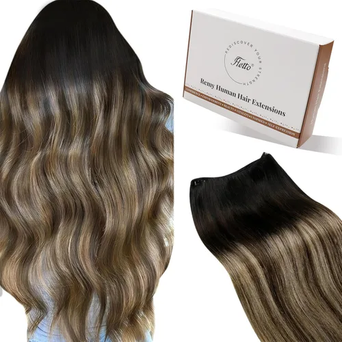 Vista 31 de Hetto - Extensiones de cabello humano real para coser, color negro azabache, #1, 12 pulgadas, 2.47 onzas Adhesivo suave, fuerte, uso diario