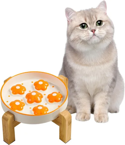 Vista 12 de Cuenco de cerámica para gatos con alimentación lenta, 6.3 pulgadas Naranja