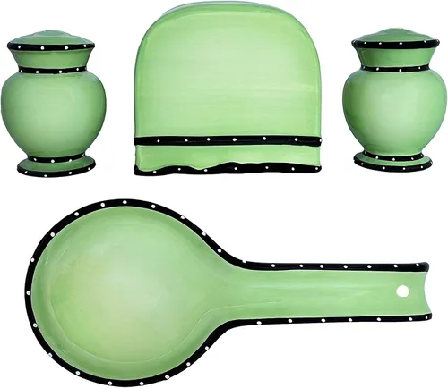 Vista 11 de Country Sunflower Painted Stove Top Set, salero y peper shaker, servilletero, cuchara resto 83025/28 by ACK Girasol país