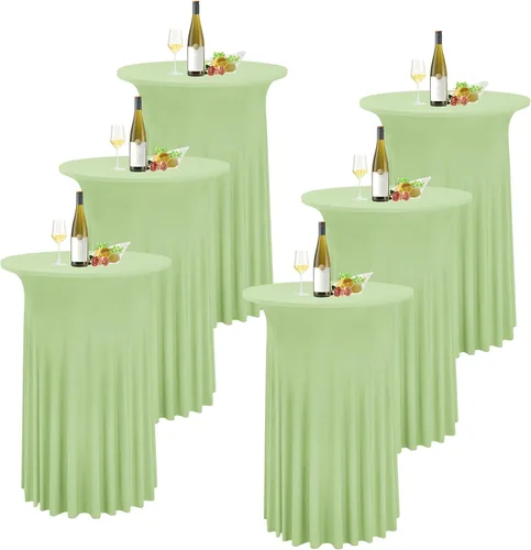 Vista 14 de 6 paquetes de faldas de mesa de cóctel redondas de 32" x 43" de elastano elástico con drapeados ondulados, fundas de mesa de cóctel ajustadas