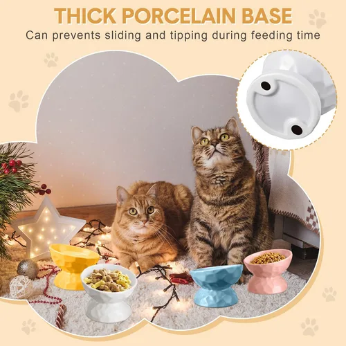Vista 6 de Bokon Tazón elevado de cerámica para gatos de 6.8 onzas, cuenco elevado de comida para mascotas, anti vómitos, comedero elevado para perros y gatos