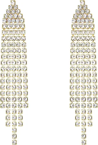 Vista 2 de EleQueen Austrian Crystal Chandelier Tassel Earrings Linear Drop Dangle Earrings for Women Wedding Bridal Party