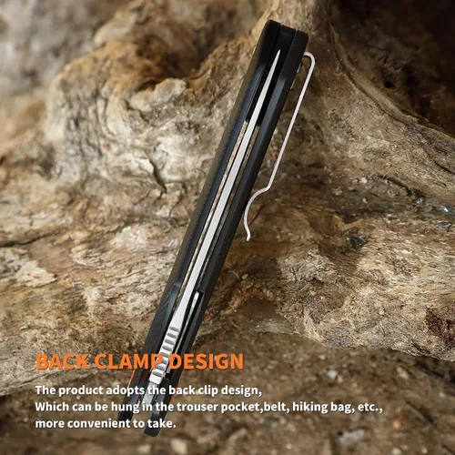 Vista 7 de Cuchillo de bolsillo plegable EDC Tactical Knife Camping Survival Knife 3.54'' D2 Blade acero y G10 Handle Liner Lock Clip reversible para uso