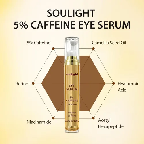 Vista 4 de Suero para ojos con 5% de cafeína, retinol, niacinamida y ácido hialurónico, bálsamos oculares con tratamiento antienvejecimiento para ojeras