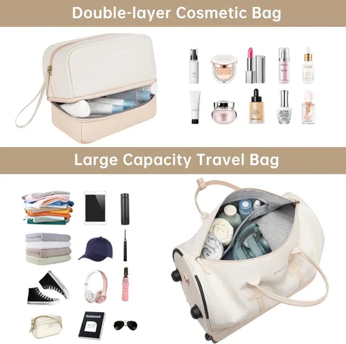 Vista 2 de ETRONIK Bolsa de lona con ruedas para mujer, Beige, Bolsa de lona con ruedas