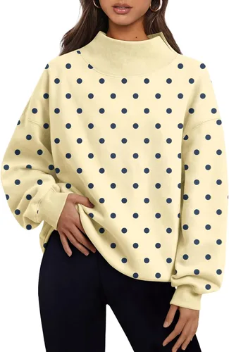 Vista 29 de Trendy Queen Sudaderas de cuello alto para mujer, de gran tamaño, trajes de Albaricoque
