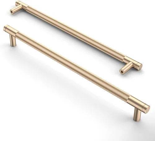 Vista 22 de Asidrama - Paquete de 10 tiradores para gabinete de 3 pulgadas (76mm) de color negro mate y bronce champán, manijas estriadas para gabinete