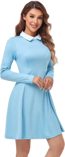 Vista 3 de Abrooical Vestido de Halloween de manga larga con cuello Peter Pan para mujer