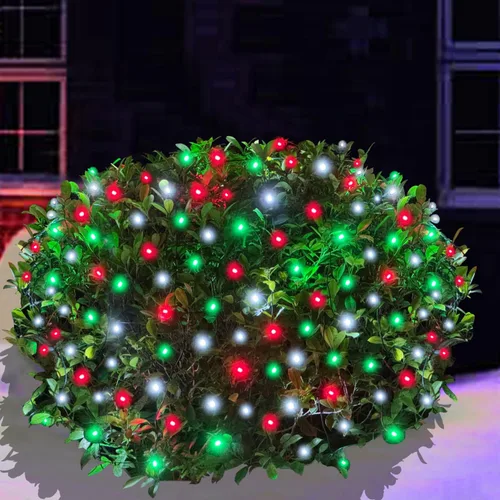Vista 17 de HISHINY Red de luces de Navidad para exteriores, cable verde de 100 luces LED de 5 x 5 pies, cadena de luces de malla conectable para Navidad