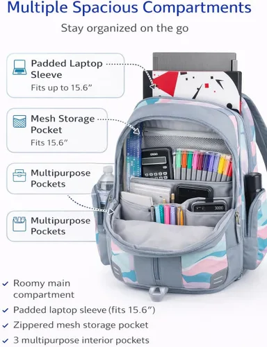 Vista 3 de Eastsport Mochila extragrande expandible con funda para laptop de 15 pulgadas, bolsa de viaje para negocios, universidad y trabajo, Talla única, se