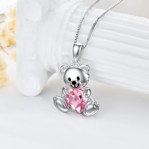 Vista 2 de Animal Crystal Necklace for Women Girls 925 Sterling Silver Teddy Bear Phoenix Panda Unicorn Animal Pendant Jewelry Gifts for Animal Lovers