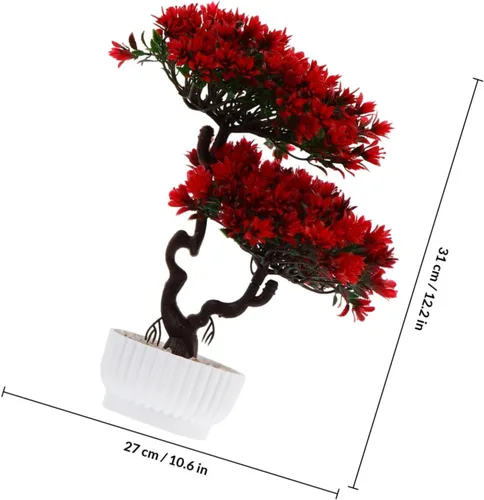 Vista 3 de Yardwe Plantas artificiales, árbol de pino bonsái, planta sintética en maceta, arreglos florales decorativos, decoración de Feng Shui, centros
