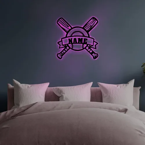 Vista 5 de Nombre Personalizado 7 Colores Lámpara de Béisbol Arte de Pared de Béisbol Personalizado Luz Nocturna Letrero de Nombre LED Regalo para Hombres