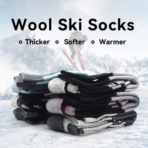 Vista 7 de Busy Socks Calcetines de esquí de lana merino para hombres y mujeres, calcetines cálidos de invierno para esquí, snowboard, deportes al aire libre
