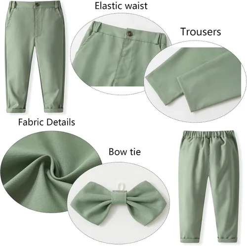 Vista 4 de Conjunto de ropa de algodón de manga larga con corbatín + chaleco + pantalones para niños