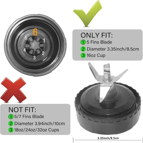 Vista 10 de Para Ninja Blender Blade Reemplazo BL660 6 Aletas Macho 3.35" Cuchilla, 16oz Vasos Blender Compatible con Nurti Ninja Blenders BL770 BL660 BL740
