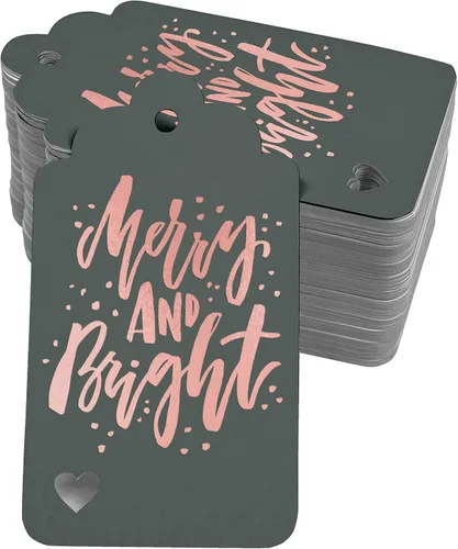 Vista 59 de Etiquetas colgantes con texto en inglés "Merry and Bright" (50 unidades)