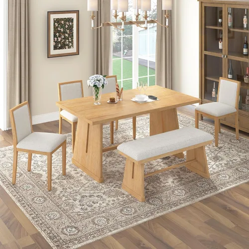 Vista 23 de JIVOIT Farmhouse 6 Piece Dining Table Set, Counter Height Table Set with 4 Chairs and a Bench, Rubber Wood Expandable Bar Table Set with Rivet Gris-3