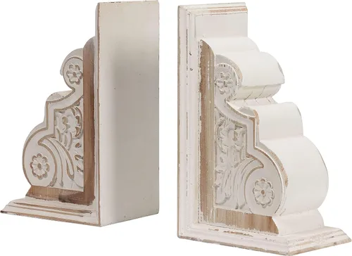 Vista 2 de 1 par de sujetalibros de madera con acabado rústico envejecido, sujetalibros blancos decorativos únicos, extremos de libro de granja