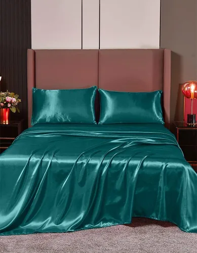 Vista 15 de Juego de sábanas de satén de seda de 4 piezas Sábana bajera Sábana encimera Funda de almohada Calidad de hotel sedoso suave y lujoso