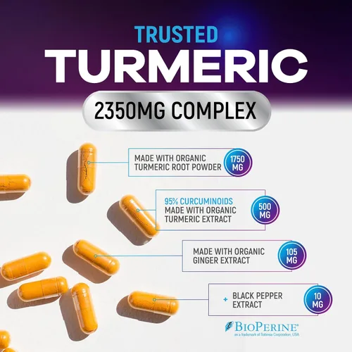 Vista 6 de Suplemento de curcumina de cúrcuma – 1750 mg de cúrcuma orgánica por porción – 95% curcuminoides, jengibre y pimienta negra BioPerine para una mejor