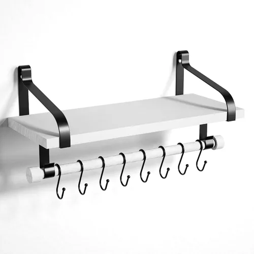 Vista 10 de Love-KANKEI Estantería flotante de pared de madera rústica para almacenamiento, estante de especias de cocina con barra para toallas y 8 ganchos