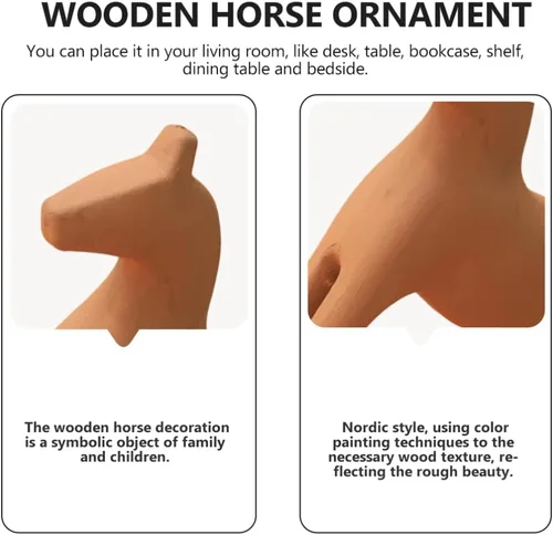 Vista 6 de SEWACC Decoración de caballo de madera de escritorio, adorno creativo de caballo para oficina en casa, niños y niñas, artesanía de madera de alta