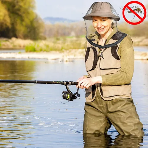 Vista 4 de Paquete de 2 mallas de malla para cabeza de mosquito para senderismo y al aire libre, malla facial de insectos para adultos, equipo de pesca