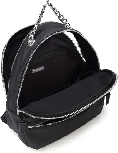 Vista 4 de Hearty Trendy Mochila de cuero vegano de moda con asa de cadena de metal, Negro -, Cadena