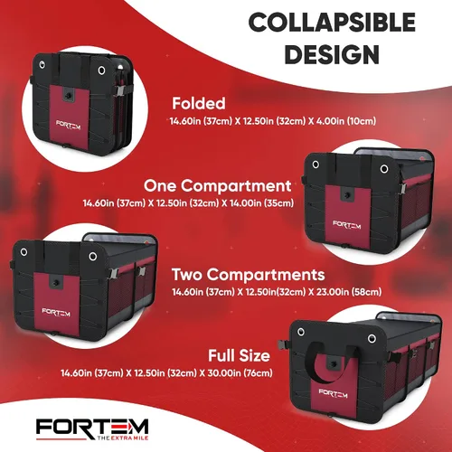 Vista 4 de FORTEM Organizador de maletero de coche (3 compartimentos, rojo) + inflador de neumáticos portátil
