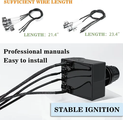 Vista 3 de Repuesto de encendedor de parrilla para Charbroil G511-0055-W1, módulo de encendido de 4 salidas con cables y botón de interruptor para pieza