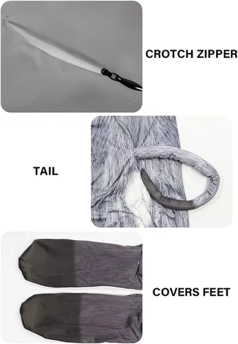Vista 152 de Disfraz de animal para hombre con estampado de cola grande, overol peludo de elastano para cosplay, fiesta de Halloween