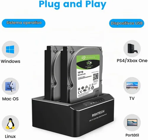 Vista 4 de RSHTECH Estación de acoplamiento de disco duro,Aluminio Dual Bay USB 3.0