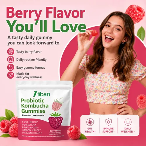 Vista 2 de Probiotic Kombucha Gummy, mujeres y hombres, sabor a bayas, 60